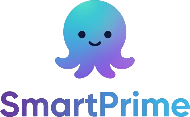 Polvo — SmartPrime mascot, a friendly octopus with a cyan-to-purple gradient